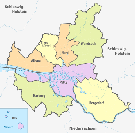 Politische Karte Hamburg Bezirke der Stadt Hamburg